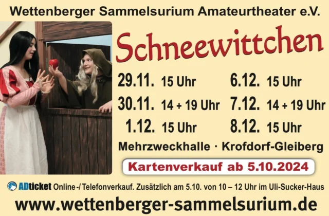 Endlich geht es auf die Bühne! Tickets ab dem 05.10. bei ADTicket erhältlich! 🍎 #wettenbergersammelsurium #schneewittchen